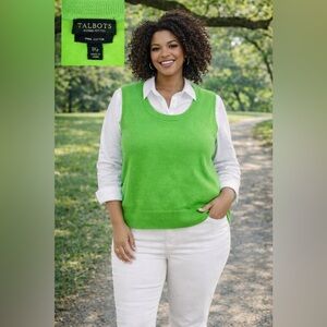 Talbots Vibrant Green Sleeveless Sweater Vest 1XP Petite